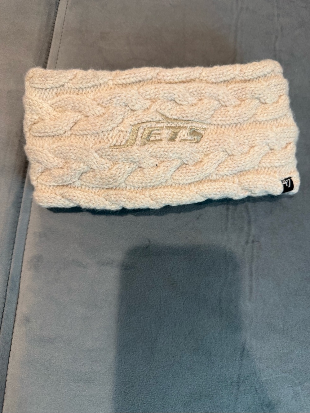 47 Cream Cable Knit Headband with Jets Logo